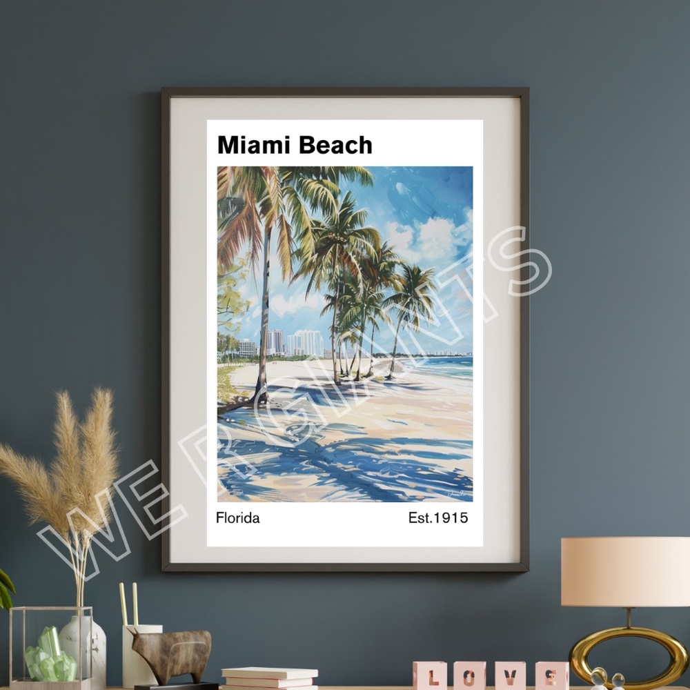 Miami Beach Print 11x17 Trendy Art Cityscapes Wall Decor By Denardai